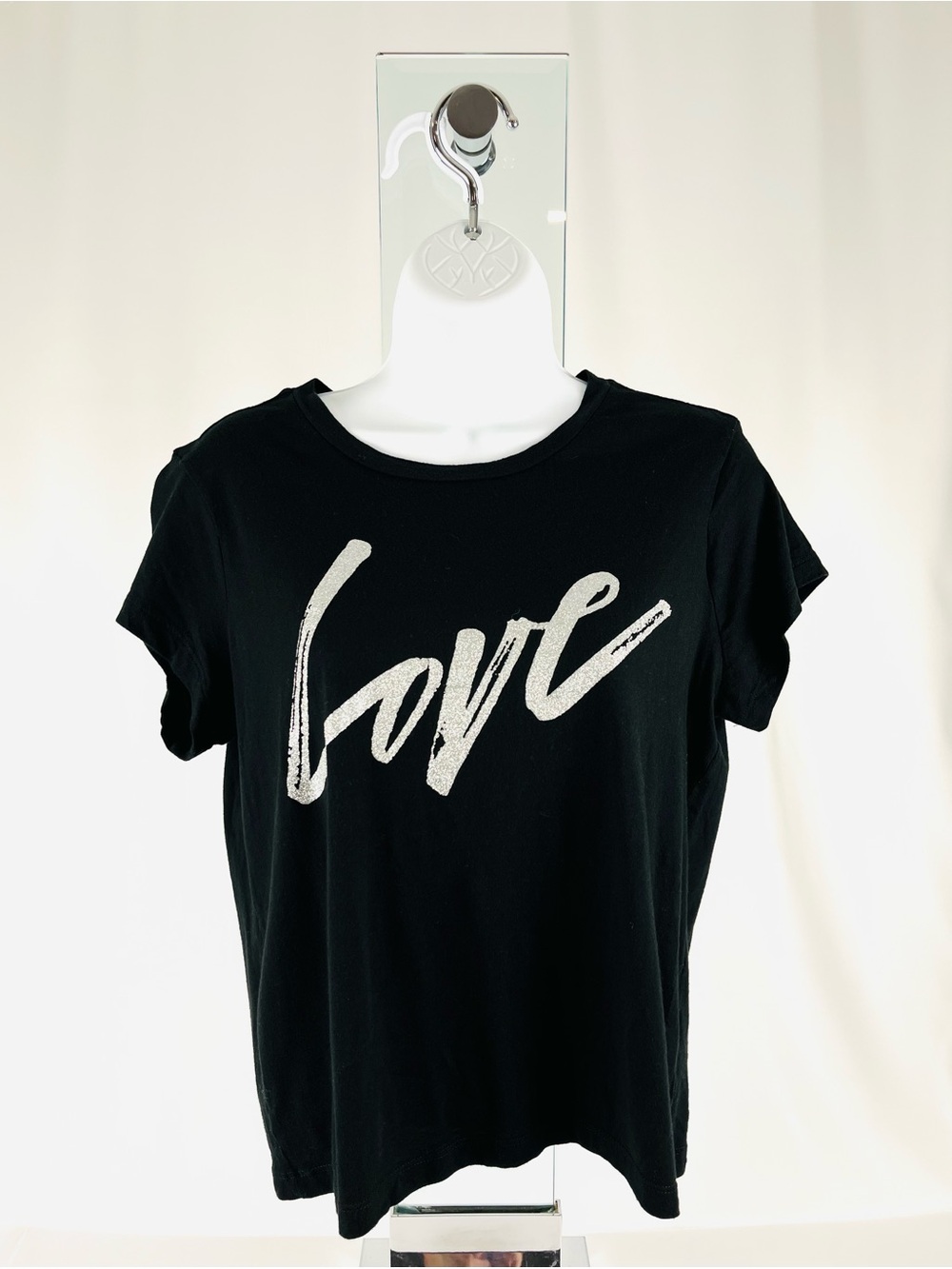 Victoria's Secret Sparkly "Love" Cropped Tee Off-Black Sparkly Silver Size M